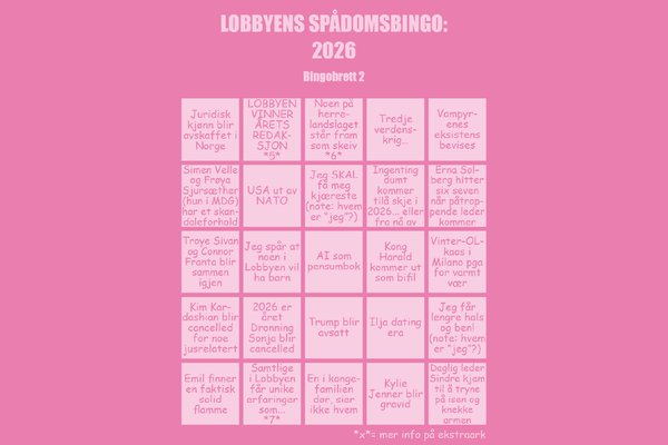 Lobbyens 2026-bingo - brett 2